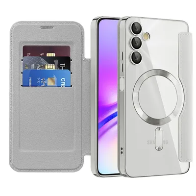 Produktbild von Klapphülle für Samsung Galaxy A05S Kompatibel mit Magsafe, Klar Überzug Kartenhalter Ledertasche mit Kameraschutz Silber