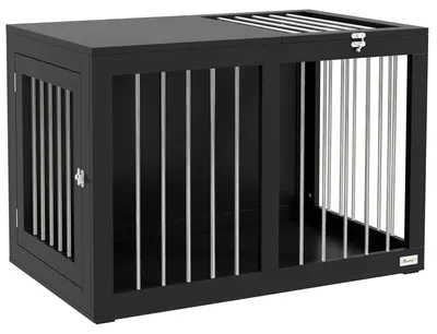 Produktbild von Hundekäfig Hundebox Hundetransportbox, 2 Türen, verriegelbar, Stahlgitter, 80 cm x 50 cm x 56,5 cm, Schwarz
