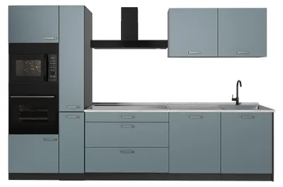 Productafbeelding van Complete keukeneenheid Vicco R-Line Blauw-grijs/Antraciet 310 cm marmer werkblad, Model 67203