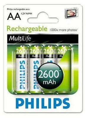 Image de Philips Piles AA - HR6/1.2V - Rechargeables - Piles NiMH - 4 pièces