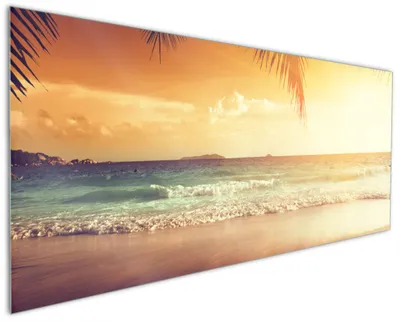 Produktbild von Wallario Küchenrückwand aus Glas, Größe: 125 x 50 cm, Motiv: Sonnenuntergang am Strand in der Karibik | Spritzschutz | abwischbar | pflegeleicht | in