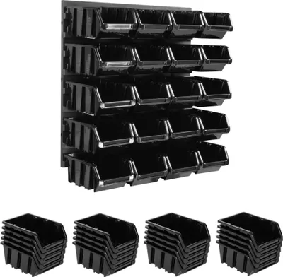 Image de Système de stockage Étagère murale 386 x 390 mm | 20 pcs. Box | Bacs à bec gerbables Bacs à bec | Panneaux muraux extra-forts | Étagère extensible | Étagère d'atelier Étagère de stockage Étagère murale d'atelier Étagère enfichable