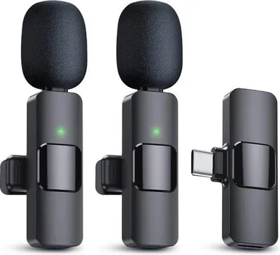 Obrázek produktu pro Praktický bezdrátový mikrofon pro vlogery – USB-C, s klipem, na klopě, design ve tvaru sponky