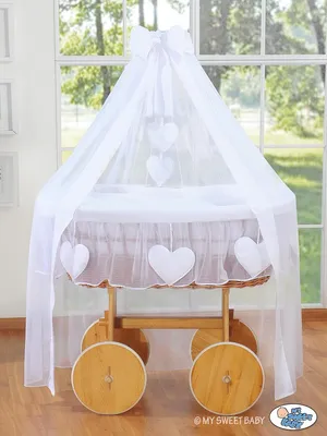 Produktbild von MY SWEET BABY Babybett aus Naturfaser Weiß mit Baldachin und Holzgestell