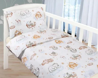 Obrázek produktu pro Dětské povlečení bavlněné  - Bílá,béžová,modrá - 100x135, 45x60
