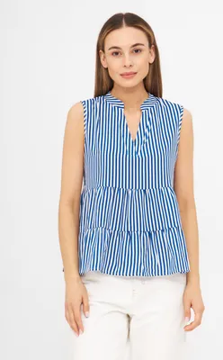 Produktbild von Ärmellose Bluse aus der Serie Venedig mit V-Ausschnitt, blau-weiß gestreift