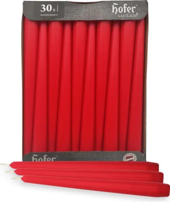 Image de Hofer Bougies de table - rouge coquelicot - 2,3 x 25 cm - lot de 30 bougies - longue durée de combustion 7 heures - bougies de table non parfumées - bougeoirs non gouttants