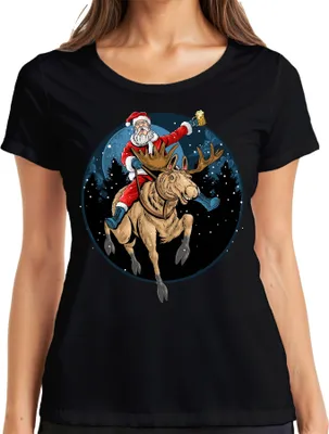 Produktbild von Weihnachtsmann Bier Rentier - Weihnachten Weihnachtsgeschenk Christmas Damen T-Shirt, Schwarz, XL