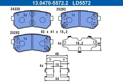 Produktbild von ATE Bremsbeläge Satz Hinten für HYUNDAI Tucson (TL, TLE) 13.0470-5572.2