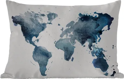 Produktbild von MuchoWow® Outdoor Kissen - Weltkarte - Abstrakt - Aquarell - 50x30 cm - Wetterfest - Lounge Kissen - Sofa kissen - Wohnzimmer Dekoration