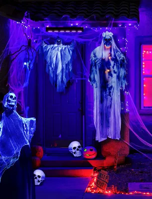 Image de Halloween Lumière d'épouvante Décoration Éclairage fantôme Jardin Fête Effet maison hantée Guirlande, Couleur : Noir