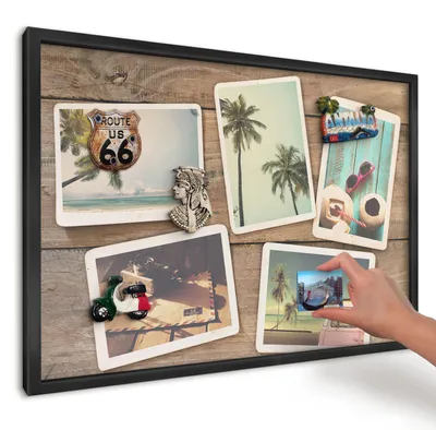 Produktbild von Magnettafel 60x40 cm mit schwarzem Rahmen - Magnetische Metalltafel, Magnetpinnwand zur Wandmontage für Wohnzimmer, Küche, Flur, Kinderzimmer und Büro - Urlaubsnostalgie