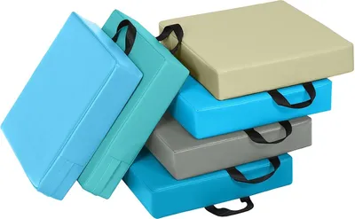 Immagine prodotto di COSTWAY set di 6 cuscini per sedia per bambini con maniglia, cuscino per pavimento con cerniera, cuscino per sedile multicolore, cuscino principale per seggiolino per asilo nido e scuola materna (quadrato, azzurro)