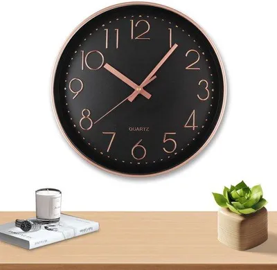 Image de Horloge murale noire de 30 cm, silencieuse et moderne