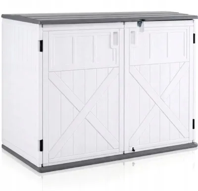Obrázok produktu pre Záhradný úložný box s nastaviteľnou policou NP13124WH, 94 x 63 x 118 cm, bielo-sivý – B