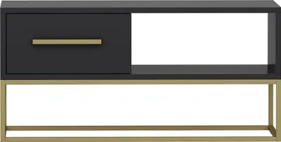 Produktbild von Couchtisch Mira mit Tür und goldenen Metallfüßen in Anthrazit, 9871