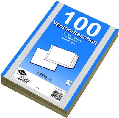 Produktbild von mayer-network 30022380 Versandtaschen Recycling - C4 , ohne Fenster, gummiert, 90 g/qm, braun, 100 Stück