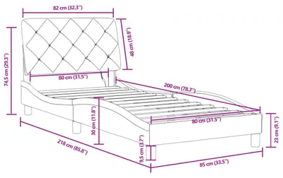 Imagen del producto de Estructura de cama vidaXL con iluminación LED, sin colchón, color gris claro, 80x200 cm, tapizada en terciopelo