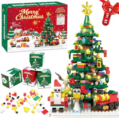 Productafbeelding van Adventskalender 2026 kerstboom kerstbouwstenen set - Ledlicht