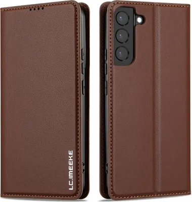 Immagine prodotto di Custodia magnetica in pelle flip per Samsung Galaxy S22 5G, con slot per schede e funzione stand Marrone