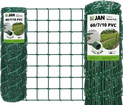 Obrázek produktu pro Lesní plot - 60/7/10 – výška 60 cm – role 25 m – zelený – pozinkovaný + potažený PVC – pletivo s uzly, plot proti zvěři 10 x 10 cm – 80 g/m²