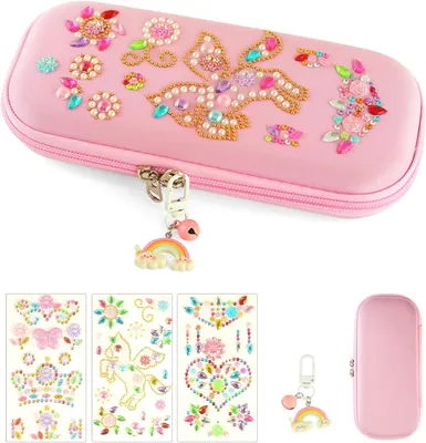 Produktbild von Federmäppchen für Mädchen, DIY mit 3 Diamantstickern und 1 Reißverschlussdeko, rosa, für Schule