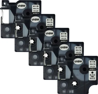 Produktbild von vhbw 5x Schriftband-Kassette Ersatz für Dymo D1, 43613 für Etiketten-Drucker 7m x 6mm Schwarz auf Weiß