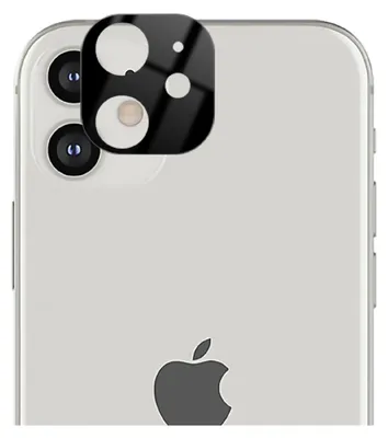 A close-up of the back of a silver iPhone showing the camera lens protector.