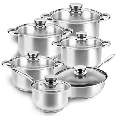 12-teiliges Edelstahl-Kochset, Antihaft, silber, induktionsgeeignet