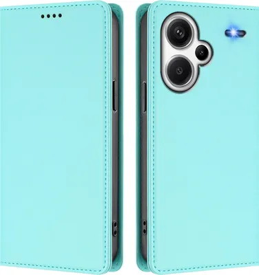 Image de Etui en cuir pour Xiaomi Redmi Note 13 Pro+, étui magnétique en cuirPolyuréthaneavec support Vert Menthe