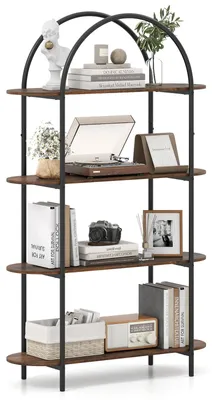 Bücherregal, 4 Ebenen, Metallrahmen, Holzplatten, 95x34x156 cm, braun