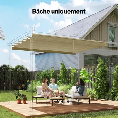 Produktbild von Sweiko Ersatzdach für 3 x 3 m Pergola, einziehbar, mit Regenabflusslöchern, wetterfest, Polyester, Beige 250 x 255 cm Beige