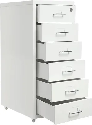 Produktbild von Vertikale Akten- und Rollcontainer mit 6 Schubladen - Büroaufbewahrung - Anti-Kipp-Design - 69 cm breit - Weiß