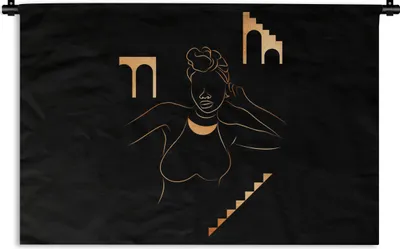 Produktbild von MuchoWow® Wandteppich Wandbehang Frau - Gold - Strichzeichnung 60x40 cm Tapisserie Dekoration Wandtuch - Wanddekorationen
