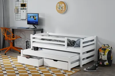 Obrázek produktu pro Rozkládací postel se šuplíky a zábranou 90x200 JASVELA 2 - bílá, levé provedení