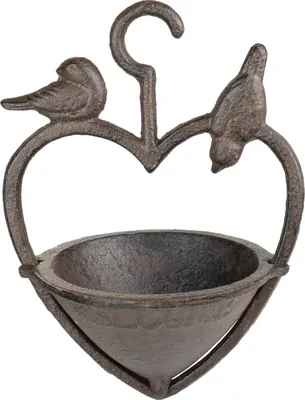 Produktbild von Vogelfutterstation Gusseisen Herz mit Vögeln & Welcome-Schriftzug - hängende Futterschale wetterfest für Garten Balkon Terrasse - nostalgische Gartendeko aus Eisen