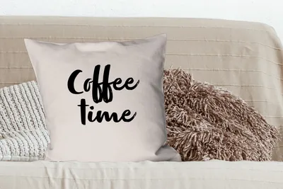 Produktbild von MuchoWow® Zierkissen Sofakissen Wohnzimmer Dekokissen 60x60 cm Zitate - Sprichwörter - Kaffeezeit - Sitzfläche - Foto Polster