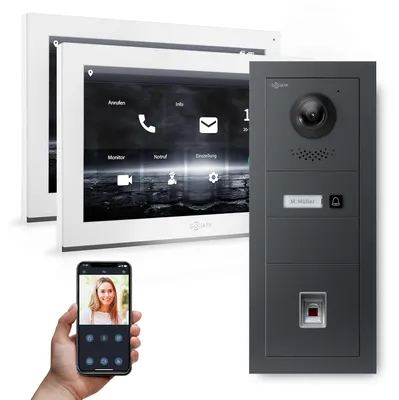 Produktbild von GOLIATH PRO IP Video-Türsprechanlage | Anthrazit | 1-Fam | 2x 10" HD | Fingerprint | 180 Grad