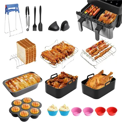 19-teiliges Heißluftfritteusen-Zubehörset für Ninja Foodi AF400EU AF300EU AF500EU, Silikonformen, Heißluftfritteusen-Zubehör