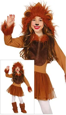 Produktbild von Löwin Kinder Kleid mit Kapuze für Fasching und Karneval, Größe: 5 - 6 Jahre Farbe: Braun