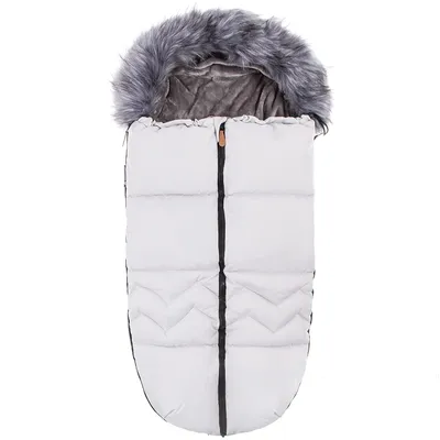 Produktbild von SPRINGOS Fußsack_Winterfußsack_90 x 46 cm_Mumienform_Fellkragen_Universal_Kinderwagen_Schlitten_Wasserabweisend_Warm_mit Flecee gefüttert (Hellgrau)