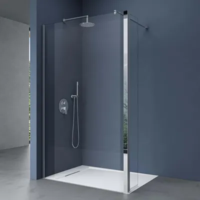 Produktbild von doporro Duschwand 120x200cm Walk-In mit 30cm Nebenteil, 8mm Duschabtrennung Bremen mit rechteckigem Stabilisator, aus Echtglas ESG-Sicherheitsglas