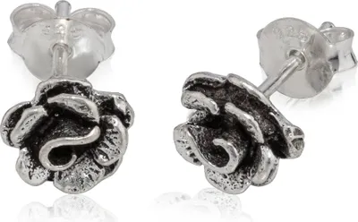 Produktbild von Paar Ohrstecker Rosen Blute 925 Silber 8mm Amulett Keltisch oxidierte Ohrringe