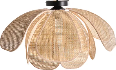 Produktbild von BELIANI Deckenleuchte Naturfarben Rattan u. Metall Blumenform 1-Flammig Boho Stil Beleuchtung für Wohnzimmer Flur Esszimmer Schlafzimmer