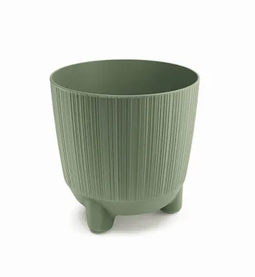 Obrázok produktu pre Plastový kvetináč RYFOS N s nožičkami zemito zelený matný 16,8 cm