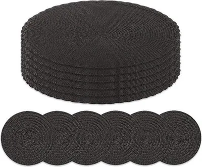 Image de Set de 12 sets de table tressés, résistants à la chaleur, lavables, noirs