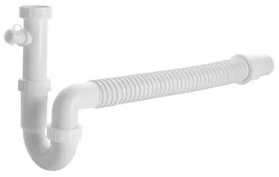 Obrázok produktu pre Umývadlový sifón, flexibilný s odbočkou, 6/4", DN50/40, biela farba