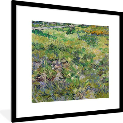 Produktbild von MuchoWow® Gerahmtes Poster Langes Gras mit Schmetterlingen - Gemälde von Vincent van Gogh 40x40 cm - Poster mit Schwarzem Bilderrahmen Wandposter Rahmen Foto Bilder - Poster - Plakat im Rahmen
