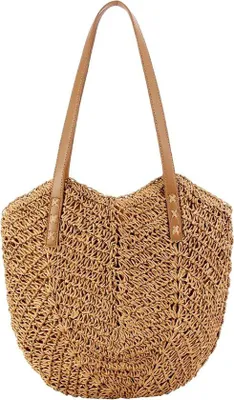 Produktbild von Große Strandtasche – Strohtasche mit Reißverschluss – im Bohemian-Stil – perfekt für den Urlaub
