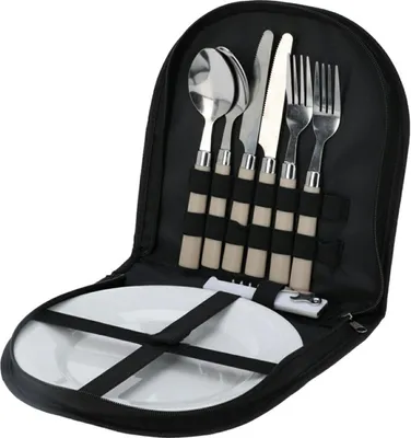Produktbild von Excellent Houseware | Picknickset 10-teilig - Kompakt - Edelstahlbesteck und Teller - Ideal für Camping und Reisen